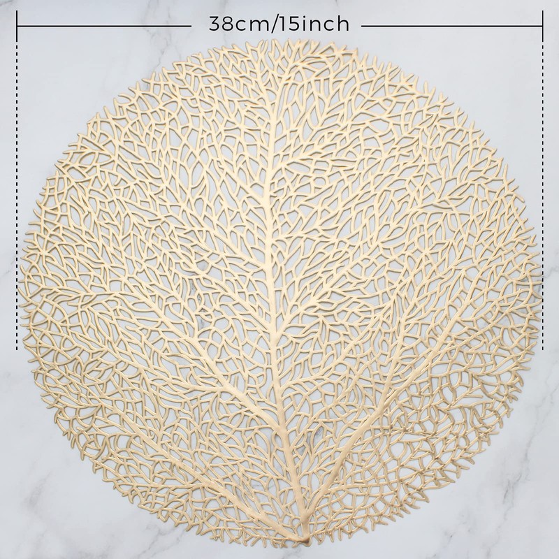 Evevda Gold Round Placemats for Dinner Table Set of 6