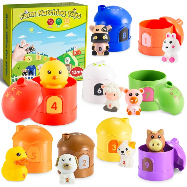Toyzey Farm Toy from 1 2 3 Years, Montessori Toy from 6-18 Months Bath Toy Stacking Tower Stacking Game Animals Figures Gift for 1-3 Years Toddlers Boys Girls Learning Toy