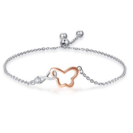 praymos Infinity Butterfly Bracelet 925 Sterling Silver Charm Bracelet Jewellery Birthday Gifts for Women Sisters, Adjustable Chain 7''+2''