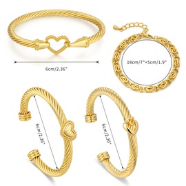 Narati Twisted Cable Bracelet for Women 4pcs Stainless Steel Bracelets Cuff Bangle Bracelets Gold Link Chain Bracelet Anniversary and Valentine Day Gifts (Style-1)
