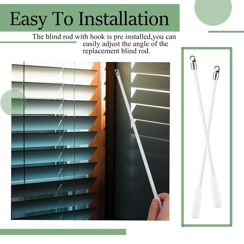 2PCS 12 Inch White Fiberglass Vertical Blind Wand with Hook