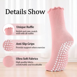 GRPSKCOS Pilates Socks with Grip 4 Pairs Non Slip Women Grip Socks for Yoga Barre Workout Home Hospital Size 5-8(#2 White*4, 5-8)