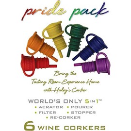 Haley's Corker Pride Pack 5-in-1 Wine Aerator, Stopper, Pourer, Filter and Re-Corker (6-Pack)