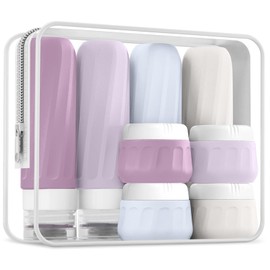Mrsdry Travel Bottles for Toiletries 8 Pack, Travel Size Toiletries, Tsa Approved Travel Size Containers 3oz, with Travel Essentials Clear Bag, Leak Proof Silicone Squeezable Creams Jars