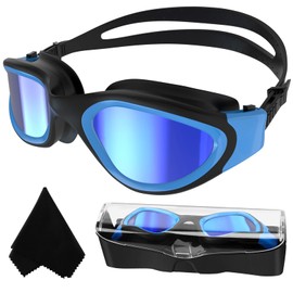 Polarised swimming goggles, adults, teenagers, anti-fog UV protection, waterproof, clear view, easy to adjust with soft nose bridges for men and women.