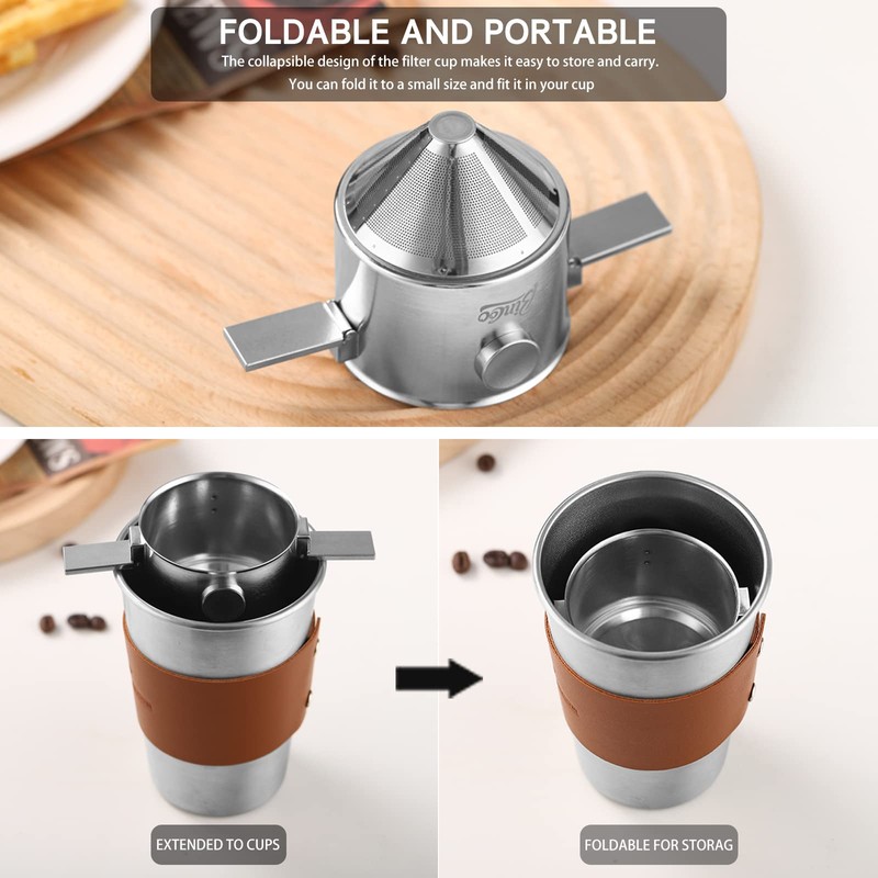 Bincoo Pour Over Coffee Dripper, Portable Stainless Steel Reusable Coffee