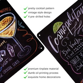 TIE-DailyNec 5 Stück Blechschilder Cocktail Tin Sign Vintage Metall Menu Rezepte in Farbe, Metall Retro Home Wall Decor Bar Pub Cuisine Restaurant Plakette