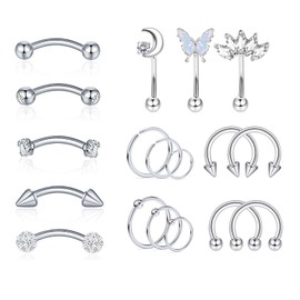 YACHY - 18 piezas de 16 g para mujeres y hombres, anillos de cejas, aretes de torre, piercing para ombligo, barra curva, piercing para cejas, piercing para cartílago, hélice, tragus, piercings