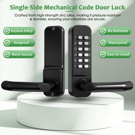 High-Security 12 Digit Keypad Mechanical Door Lock - Keyless Entry, Mechanical Code Lock with Handle, Waterproof & Rustproof, No Battery, Easy to Install, BH-MDLS0020202
