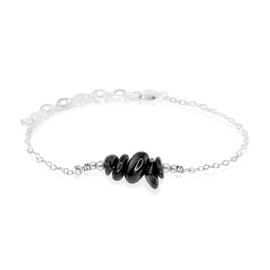 Black Tourmaline Chip Bead Bar Anklet in Sterling Silver