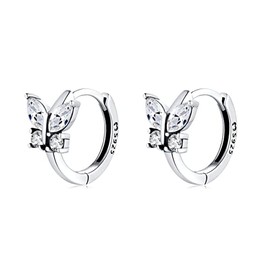 Silver earrings for women 925 with shiny butterfly shape. Hoop earrings made of 925 silver for women or 18 carat gold, ideal as a gift for Mother's Day, earrings for girls. Jewellery women, Unit size,