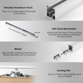 MaxxGeek 4FT/48in Sliding Pocket Door Hardware and Track Set,Soft Close Aluminum Box Sliding Door Rail Track Kit,Smoothly and Easy to Install,48" Track Kit for 23"-24" Wide Single Door
