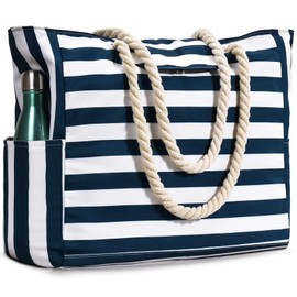 oscaurt Beach Bags for Women, Waterproof Beach Tote Bag with Wet Pockets Summer Family Zipper Beach Bags Travel Holiday Essentials