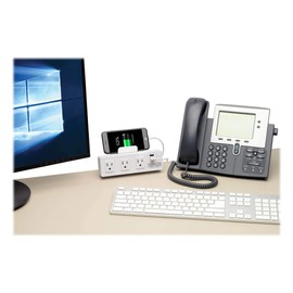 Tripp Lite Surge Protector Power Strip 3-Outlet with 2-Port USB Charging Ports, Desk Clamp, White 510 Joules (TLP310USBCW)