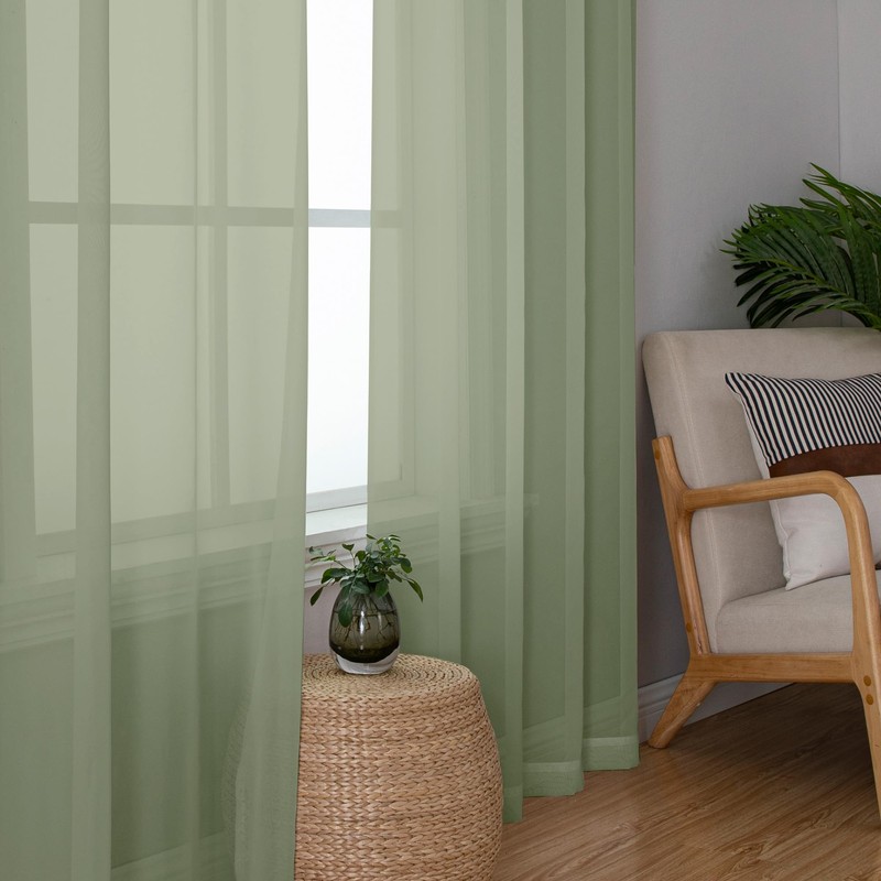 Chyhomenyc Sheer Sage Green Curtains 90 Inch Long 2 Panels
