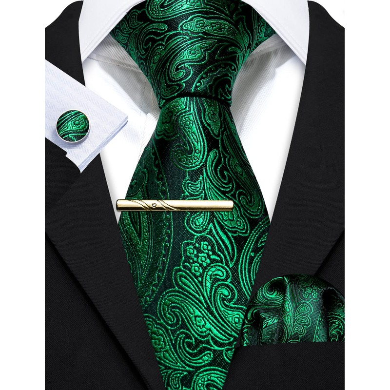 Barry.Wang Men's Plain Paisley Tie Satin with Pocket Square Wedding