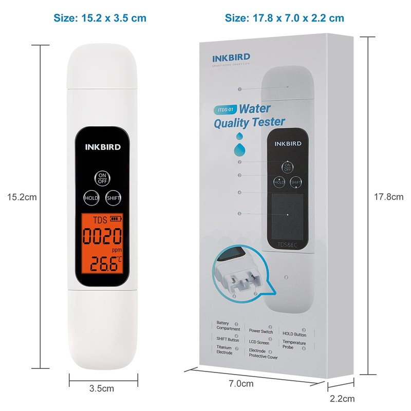 Inkbird ITDS-01 TDS Meter, Water Quality Measurement, EC Meter, Water