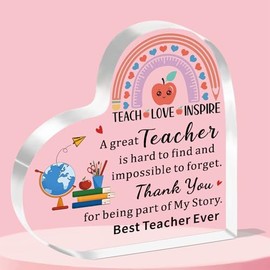 WTOPP Teacher Appreciation Gifts 2025 - Heart Shaped Acrylic Plaque, End of Year Thank You Gift from Students, Graduation Teacher Gifts Ideas, Thankful Quotes Keepsake, Paperweight, Retirement