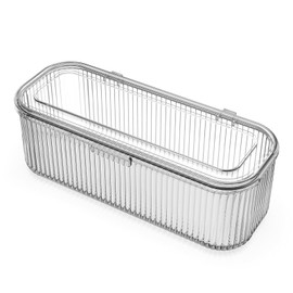 JessLab Makeup Brush Holder Organizer, Clear Makeup Sponges Organizer,Cosmetic Storage Case with Lid Display Case for Vanity, 1 Compartment