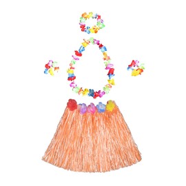 Bojueshaw Hawaiian Party Set,5pcs Hula Skirt Costume with Grass Skirt,Flower Lei Necklace,Headband & Bracelets for Luau,Beach & Summer Parties