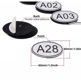 NanTun Pack of 50 Black Oval Locker Signs with Table Numbers - 30mm x 50mm ABS Plastic with Engraved Numbers - D01 to D50