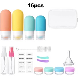 16 Piezas Botellas de Viaje de Silicona, Kit de Botellas para viaje Reutilizable para Artículos Tocador, sin BPA, Contenedores de Viaje para aseo aprobados por la TSA, Kit de Viaje (Color)