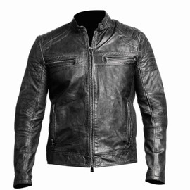 DECIMAL Men's Black & BROWN Genuine Lambskin Leather Biker Jacket VINTAGE REAL MOTORCYCLE JACKETS FOR MEN (XL, DIST BLACK)