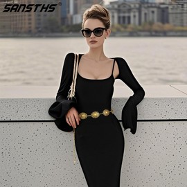 SANSTHS Women Boho Chain Belts For Dresses Jeans Western Cowgirl Waist Links Belt Adjustable Metal Concho Belt, Gold S