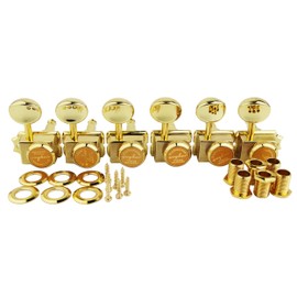 Guyker 6-in-line Vintage Guitar Lock String Tuners – Locking Tuning Key Pegs Machine Heads Replacement Parts for ST TL Style Electric Guitars Gear Ratio 1:15 – gold