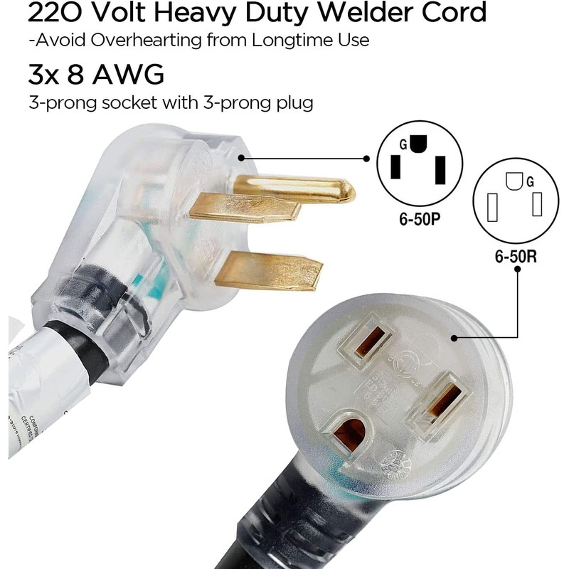 25FT 220V 50AMP Welder Extension Cord, 8 Gauge Heavy Duty