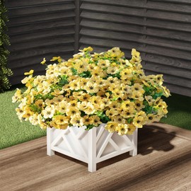 HDZWBNFY Artificial Flowers Outdoor 16 Bundles UV Resistant Fake Mums Flowers Plants for Decoration Indoor Outdoor Window Box Hanging Planter Home Porch Decor Plastic Faux Flowers (Yellow)