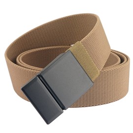 S-MAN Men's Stretch Strap 3.8 cm Wide Metal Buckle Sports Golf Belt Outdoor Fabric Work Straps for Men, Dark khaki