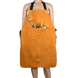 Thickened Anti Scald Apron with Pockets Electrician Woodworking Wear Resistant Apron Cowhide Welding Protective Apron