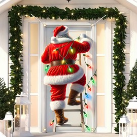 BlissYard Christmas Banner Santa Claus Door Banner Christmas Door Cover 71x35 Inches Santa Climbing Door Banner Christmas Holiday Party Outdoor And Indoor Home Decorations