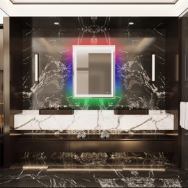 Homedex 32”x 40” RGB LED Bathroom Vanity Mirror for Wall, Dimmable Touch Switch Control, Anti-Fog Wall Mounted Makeup Mirror for Wall (Horizontal/Vertical), 14082RGB-AZ03