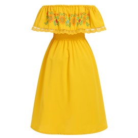 IBTOM CASTLE Cinco de Mayo Dresses for Girls: Toddler Girl Mexican Dress Traditional Off-Shoulder Fiesta Embroidery Floral Folk Dress Sundress Mexican Theme Birthday Party Costume Yellow 3-4 Years