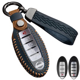 YINEOR for Nissan Key Fob Cover Leather Car Key Case Keychain Fob Holder Compatible for Nissan Altima Rogue Sentra Patrol Pathfinder Frontier Maxima Titan Murano Versa Armada GTR for Infiniti (Blue)
