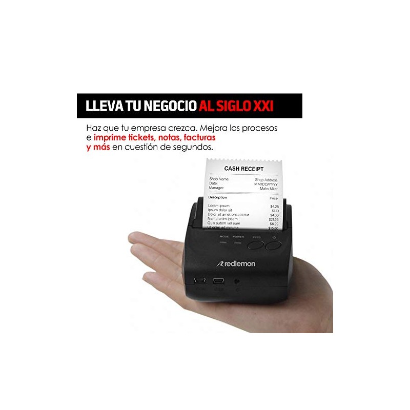 Redlemon Impresora Trmica Porttil Mini con Conexin Bluetooth Inalmbrica, para