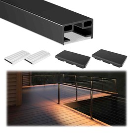 Muzata Upgraded 6'6" Aluminum Black LED Handrail Rectangular Cable Railing Handrail for Cable Railing System Top Rail Deck Stair Indoor Outdoor Length Adjustable with User Guide HL12 BPA