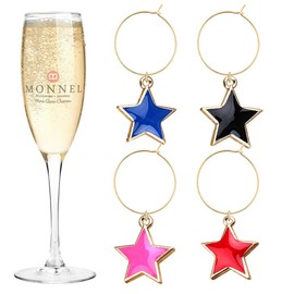 P453 Assorted Stars Wine Charms Glass Marker for Party with Velvet Bag- Set of 4