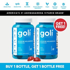 2 Bottles of Goli Ashwagandha & Vitamin D Gummy - Mixed Berry, KSM-66, Vegan, Plant Based, Non-GMO, Gluten-Free & Gelatin Free.