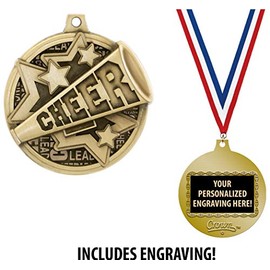 Crown Awards Custom Cheerleading Medals, 2" Cheer Medal with Free Neck Ribbon and 4 Lines of Engraving Included 1 Pack Prime