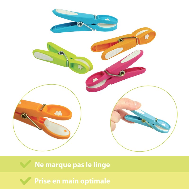 Laguelle 60 Non-Slip Clothes Pegs, French Production, Assorted Green, Blue,