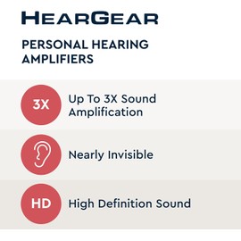 HearGear Personal Hearing Amplifiers - Pack of 2 - Up to 3X Sound Improvement - Volume & Tone Controls - 48-Hour Battery Life & Rechargeable