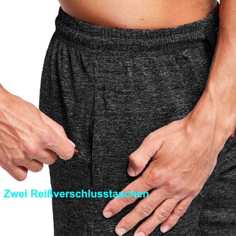 JustSun Men's Sports Shorts with Zip Lightweight Stretch Fabric, black,