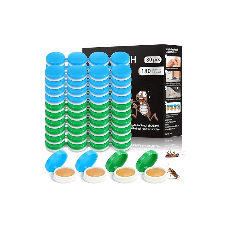 80 Pack Cockroach Gel, Upgraded Indoor Roach Gel Fast-Acting &
