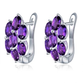 ZhenCai Natural Amethyst Earrings for Women S925 Sterling Silver Latch Lock Studs February Birthstone Rhodium Plated Hypoallergenic Elegant Gift for Her