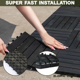 VICTORY RELAX Acacia Wood Flooring Interlocking Deck Tiles for Patio Decor 27 Pcs 6 slats - Waterproof Indoor & Outdoor Decor - Balcony Garden Decking Tile (11,81 * 11,81 * 0,94 Inches) - Black