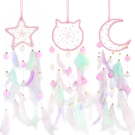 Star Moon Dreamcatcher 3pcs, Teen Girl Room Decor,Macrame Wall Hanging,4~10 Year Old Girl Gift Ideas, for mom, Boho Dream Catcher for Women, Grandma Gift,Daughter