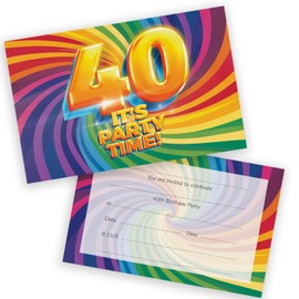 40th Birthday Party Invitations Men Women - Now It's Party Time 20 Pack - Adults Birthday Invitations for Friends Family A6 Bday Party Invites Invitation Cards with Folding Envelopes